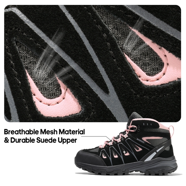 Women's Suede Waterproof Hiking Boots 【Wide Fit】 - BLACK/PINK - 10